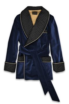 Men's warm velvet dressing gown. Quilted shawl collar housecoat for men. Gentleman's classic vintage smoking jacket, monogrammed robe. Quilted Shawl, Velvet Dressing Gown, Monogram Robes, Mens Wedding Attire, Vintage Gentleman, Silk Dressing Gown, Formal Jacket, Navy Blue Velvet, Dressing Gown Robe