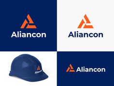 three different logos with construction hats on top of each other, including an orange and blue logo