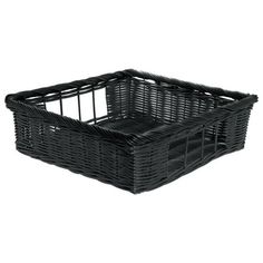 a black wicker basket on a white background