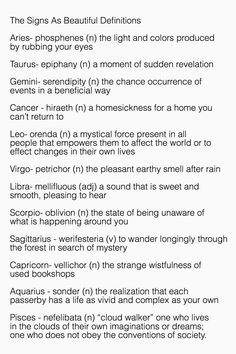 the signs as beautiful definitions are written in black and white on a piece of paper