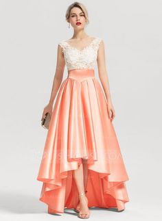 Corte A/Princesa Escote redondo Asimétrico Satén Vestido de noche con Cuentas Satin Evening Dress, Tulle Dresses, Bold Patterns, Lace Evening Dresses, Frock Design, Stylish Dress Designs, Indian Fashion Dresses, Ethereal Beauty