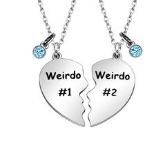 PRICES MAY VARY. ❤ Design - " Weirdo #1 and Weirdo #2 " The perfect necklace for two best friends, also can be given to two sisters, mother and daughter, aunt and niece, boyfriend and girlfriend, lovers. Even though you are far apart, your hearts are still together. ❤ Material - High quality durable stainless steel, high polished finish and crystal rhinestone, durable and color brilliancy, not rust, no tarnish, no fade or change colors. ❤ Perfect Gift Occasion - The Creative gifts for Best Frien Aunt And Niece, Bff Jewelry, Boyfriend And Girlfriend, Bff Necklaces, Friend Jewelry, Friendship Necklaces, Two Best Friends, Friend Necklaces, Matching Jewelry