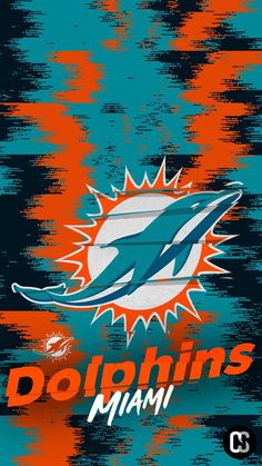 the miami dolphins logo on an orange and blue background