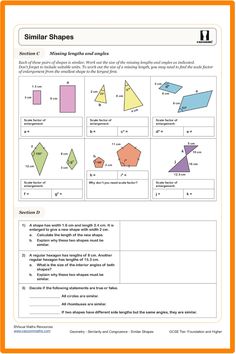 the worksheet for similar shapes