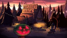 an animated halloween scene with pumpkins in front of a sign that says happy summer