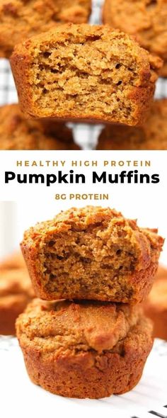 healthy high protein pumpkin muffins made with whole wheat flour and oatmeal