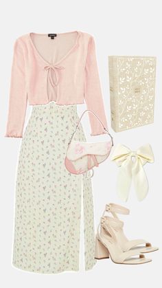 Casual Dress For School, Girly Clothing Aesthetic, Girly Style Outfits Casual, Briar Rose Outfit, Pink Clothes Ideas, Outfits Ideas With Long Skirts, Casual Fits Summer, Cool Pink Outfits, Feminine Soft Outfits