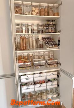 an organized pantry with lots of food in it