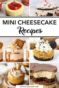 mini cheesecakes and other desserts are featured in this collage with text overlay