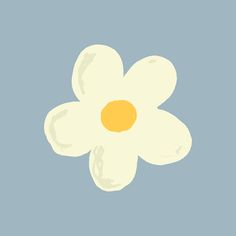 a white flower on a blue background with yellow center in the middle and two petals at the end