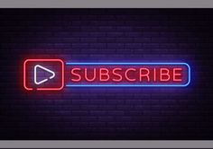 a neon sign with the word subcribe on it in red and blue colors