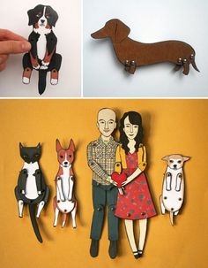 paper cutouts of people, dogs and cats