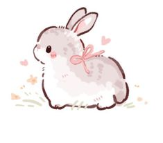 a drawing of a rabbit with a bow on its head