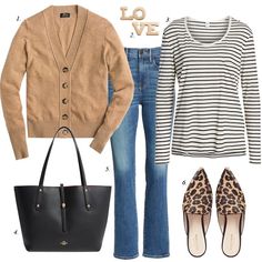 Fall Trends Women, Workwear Outfits, Leopard Mules, Fall Cardigan, Fall Cardigans, Cool Summer Outfits, Outfit Fall, Autumn Fashion Women, Striped Tee