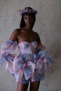 The Dusk Lovestruck Dress Eras Tour Dress, Pastel Outfits Aesthetic, Organza Mini Dress, Kitten Sweater, Skirt Bow, Silk Dressing Gown, Corset Skirt, Puff Dress, Pastel Tie Dye