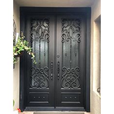 wrought iron double entrance door with water cubic glass Entryway Double Doors, Double Iron Doors Entrance Front Entry, Main Door Safety Grill Design, Iron Door Design Front Entry, Redecorate Room, Front Double Door, Broken Rose, Exterior Windows, Main Doors