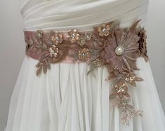 Rose Gold Floral Crystal Bridal Sash / Swarovski Crystal | Etsy Flower Belts For Dresses, Beaded Bridal Sash, Wedding Earrings Chandelier, Flower Belt, Wedding Dress Sash, Wedding Belt, Embellished Belt, Wedding Dress Belt, Wedding Sash Belt