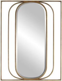 an art deco style mirror with gold frame and metal trimmings on the sides