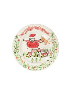 a white plate with a santa clause on it