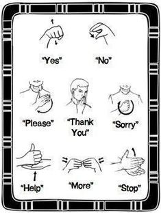 a black and white drawing of hand gestures with words below the sign that says thank you