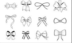 different types of bows are shown in black and white, as well as the outlines for