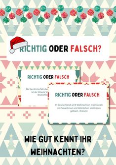 an advertisement for christmas in germany with the words richtig ober falsch