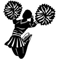 a black and white silhouette of a cheerleader with her pom poms in the air