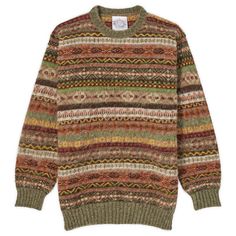 Jamieson's of Shetland Brushed Fair Isle Crew Knit Artichoke | END. Unique Knitwear, Pretty Clothing, Bohemian Sweater, Outfit References, Men's Knitwear, Fair Isle Cardigan, Colorwork Knitting, Shetland Wool, Traditional Pattern