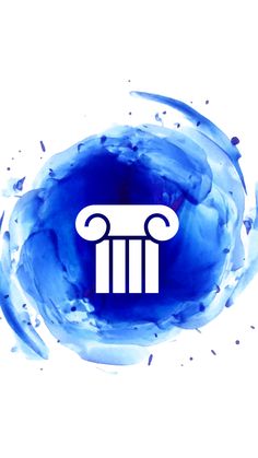 a blue circle with an image of a column on it's side and the word,