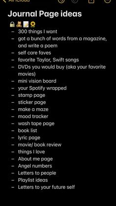 the journal page ideas list is shown in this screenshoto photo, and it shows what you can do