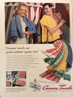 an advertisement for cannon towels with two women in the background