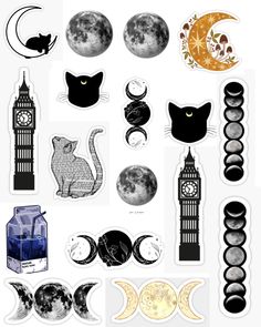 Stickers printable Moon Stickers Printable, Cute Printable Sticker Sheets, Stickers Sheet Printable, Sticker Themes, Moon Stickers, Lunar Moon, Printable Sticker Sheets, Pin Search, Black And White Stickers