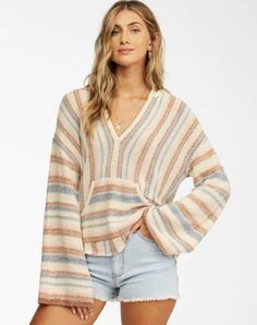 #ad Premium NEW Billabong Baja Beach Hoodie knit Sweater hooded Size medium, Fashion Women's Sweaters Baja Poncho, Beach Wardrobe, Beach Hoodie, Beach Sweater, Billabong Women, Striped Hoodie, Knit Hoodie, Junior Outfits, Sweater Making