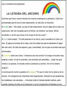 a page from the spanish language book, with an image of a rainbow in the background