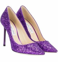 Jimmy Choo Romy 100, Purple Pumps, Jimmy Choo Romy, Jimmy Choo Sandals, Jimmy Choo Pumps, Purple Heels, Giuseppe Zanotti Heels, Glitter Pumps, Heels Stilettos