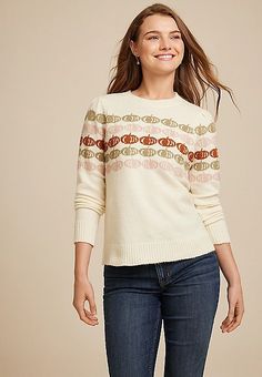 Fall Jacquard Pumpkin Sweater | maurices Pumpkin Sweater, Sweater Material, Beige Sweater, List Style, Plus Dresses, Outerwear Sweater, Fall Sweaters, Womens Fall, Long Sleeve Pullover