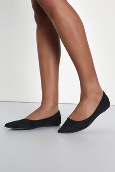 You can't go wrong with the classic style of the Lulus Holly Black Suede Flats! Vegan suede covers the pointed toe and low-cut collar. Slip-on design. 0. 25" rubber heel. Cushioned insole. Felted rubber sole has nonskid markings. All Man Made Materials. Imported. Lulus | Holly Black Suede Flats | Size 5 | Vegan Friendly. Professional Attire, Summer Professional, Black Suede Flats, Professional Event, Holly Black, Suede Flats, Pointed Toe Flats, Rubber Heels, Black Flats