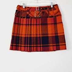 Reposhing This Item I Purchased From @Afullercloset. Loved It, But Ready To Rotate For Something New. Questions? Leave A Comment Below! Buckle Skirt, Karen Millen, Orange And Purple, Color Orange, Something New, Womens Skirt, England, Buckle, Plaid