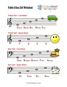 music worksheet with notes and symbols for children to practice their instrument skills in the classroom