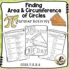 a green and white poster with the words finding area and circumference of circles