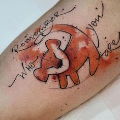 a tattoo with an elephant on it and the words never give me another new one