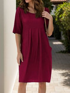 Features: Basic style Sheer: Opaque Stretch: No stretch Body: Not lined Material composition: 100% polyester Care instructions: Machine wash cold. Tumble dry low. Imported Size US Length Bust Sleeve Length S 4 37.4 37.8 12 M 6/8 37.8 40.2 12.2 L 10/12 38.2 42.5 12.4 XL 14 38.6 44.9 12.6 2XL 16 39 47.2 12.8 3XL 18 39.4 49.6 13 4XL 18 39.8 52 13.2 5XL 20 40.2 54.3 13.4 Half Sleeve Dress, Midi Dress With Pockets, Blue Denim Dress, Grace Beauty, Short Women, Half Sleeve Dresses, Sleeve Midi Dress, Dress For Short Women, Midi Dress With Sleeves