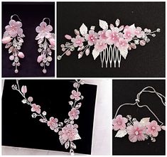 Floral bridal jewelry set- hair comb, earrings, bracelet, necklace. Cherry blossom jewelry set silver, gold or rose gold. Pink sakura wedding jewelry for bride or bridesmaids. Blush flower jewelry set for wedding. In the shopping cart you can also choose 2 types of bracelets: large and small. More items from my shop: https://www.etsy.com/shop/JewelryforbridesShop?ref=seller-platform-mcnav Please ensure you place your order well in advance, as we are currently experiencing a high volume of orders Sakura Jewelry, Cherry Blossom Bracelet, Cherry Blossom Wedding Theme, Cherry Blossom Jewelry, Sakura Wedding, Cherry Blossom Theme, Cherry Blossom Necklace, Ethereal Jewelry, Blossom Bracelet