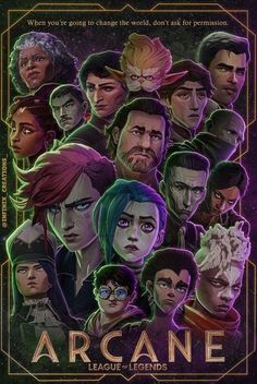 the poster for arcane, which features many different characters and their names on it