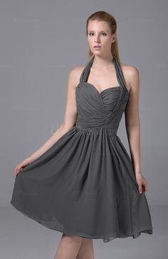 Grey Modest Halter Sleeveless Chiffon Knee Length Ruching Party Dresses Modest Dresses, Party Dresses, Knee Length, Party Dress, Chiffon, Grey, Dresses