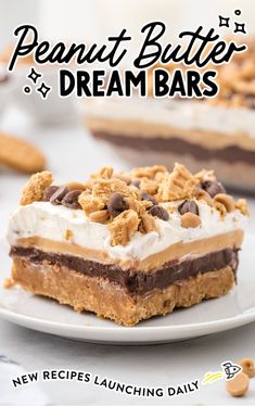 peanut butter dream bars on a white plate