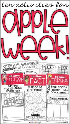 an apple week activity is shown with the words apples and other activities to help students learn how