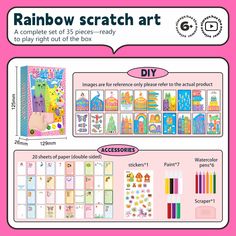 the rainbow scratch art kit is shown with instructions for making it look like they have been made