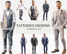 a group of men in suits and ties with the words tattooed grooms commercial use