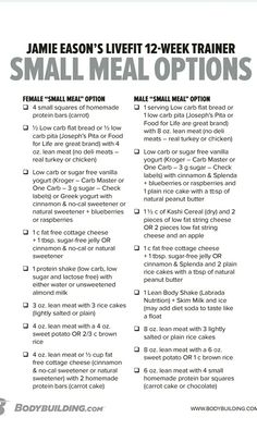 Small meal options Bodybuilding Meal Prep Female, Jamie Eason Meal Plan, Jamie Eason 12 Week, 1000 Calorie Diets, Healthy Diet Meal Plan, Plant Based Diet Meal Plan, Jamie Eason